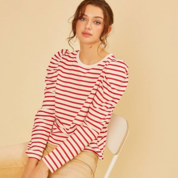 Verify Striped Puff Shoulder Top - Picture 1 of 3
